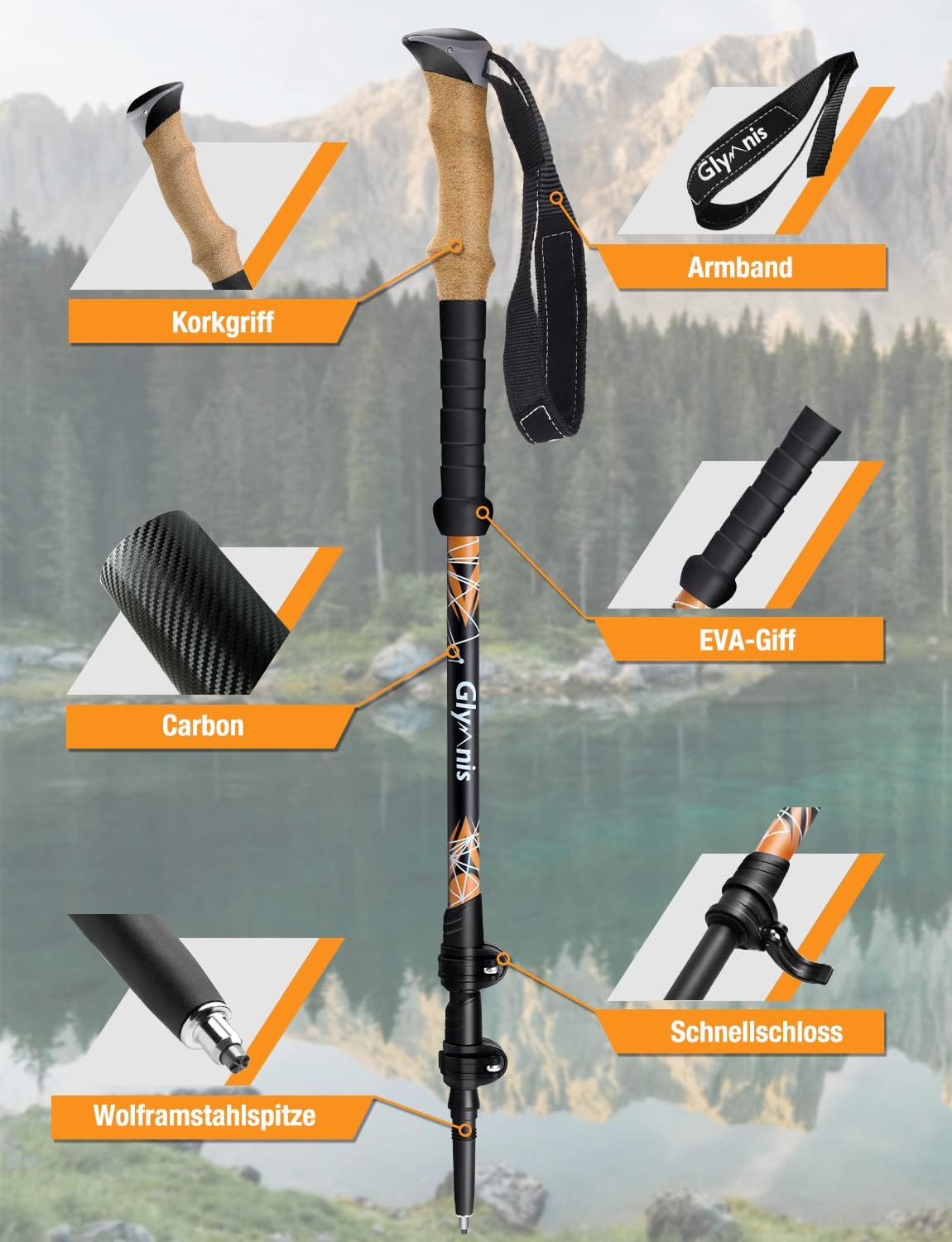 Nordic Walking Stöcke, verstellbar 65-135cm