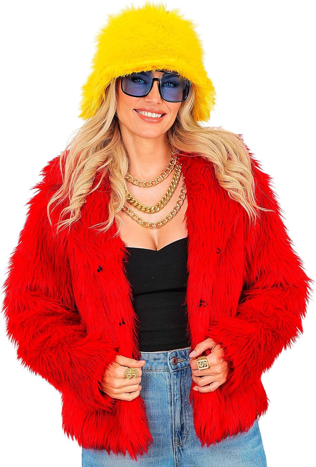 Kunstfell-Plüschjacke für Karneval, Rot XXL