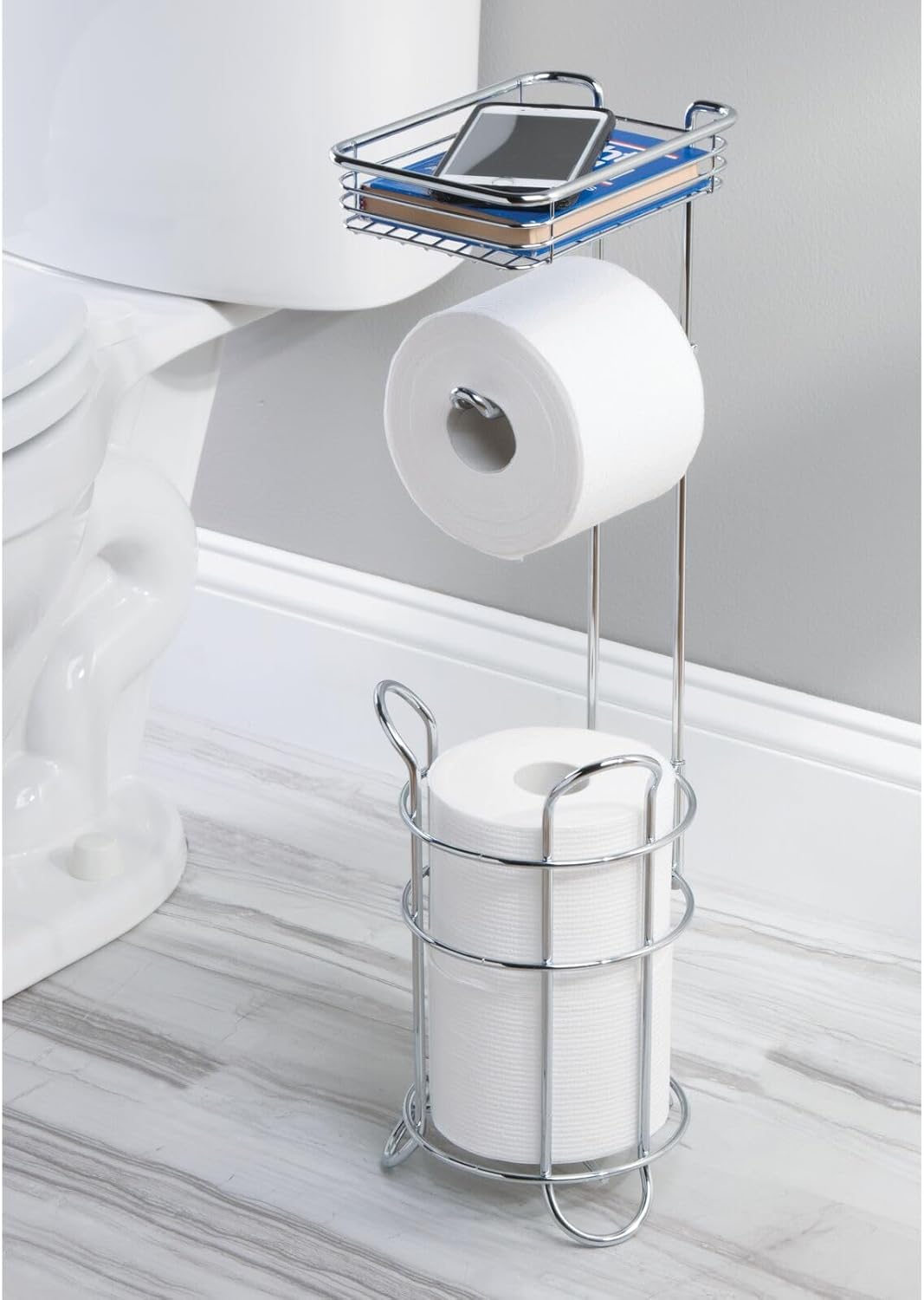 Toilettenpapierhalter mit Regal, Silberfarben