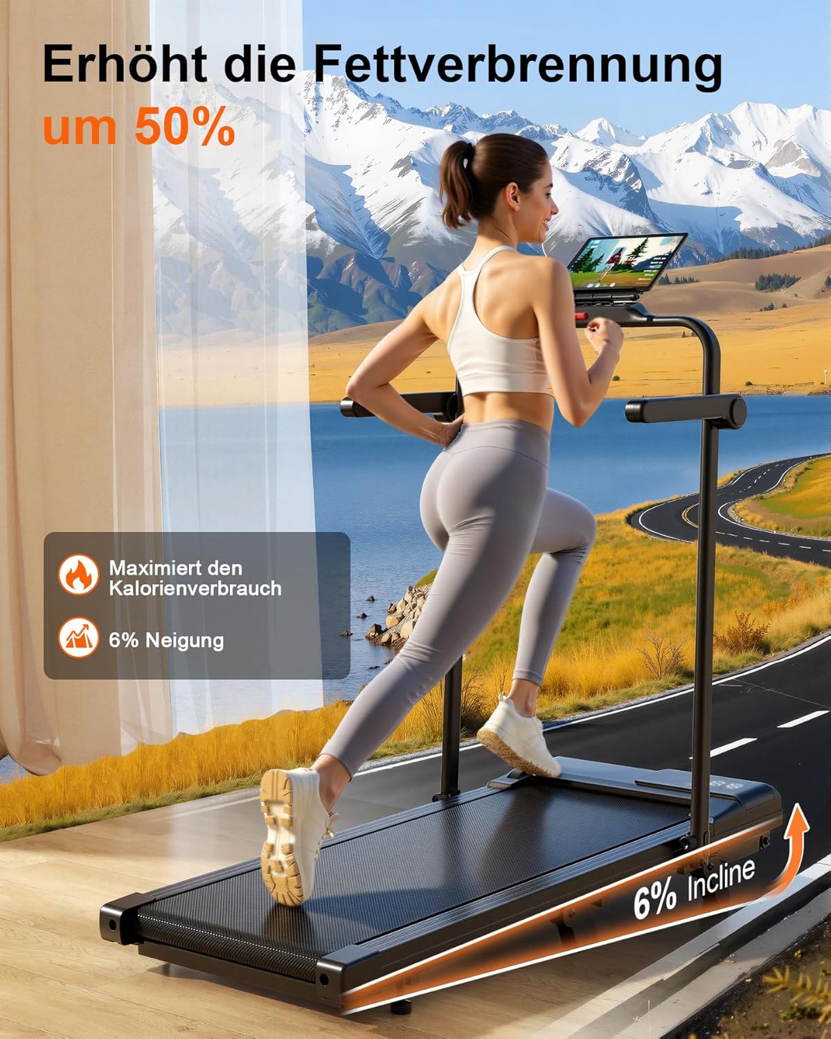 Walking Pad mit Steigung und App-Steuerung, 90cm Mit Steigung 9% Schwarz
