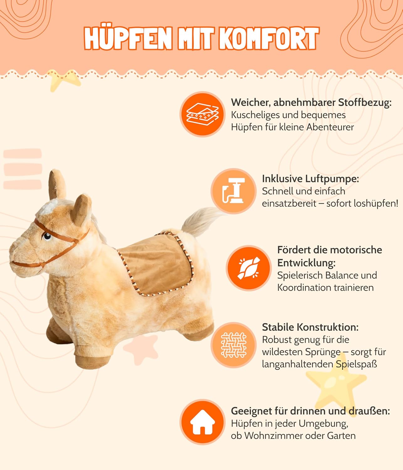 Aufblasbares Hüpftier mit abnehmbarem Bezug & Luftpumpe