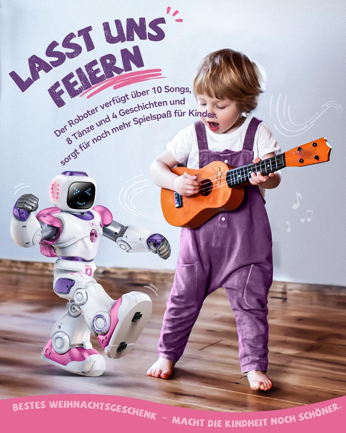 Intelligenter programmierbarer RC-Roboter für Kinder, Pink + Lila