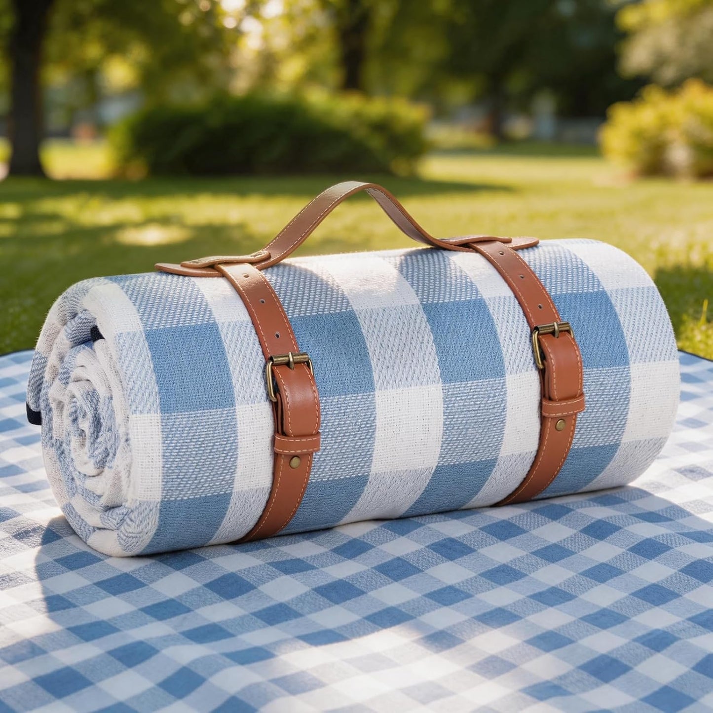 Wasserdichte Picknickdecke, Blau-weiss Kariert 200 x 200 cm