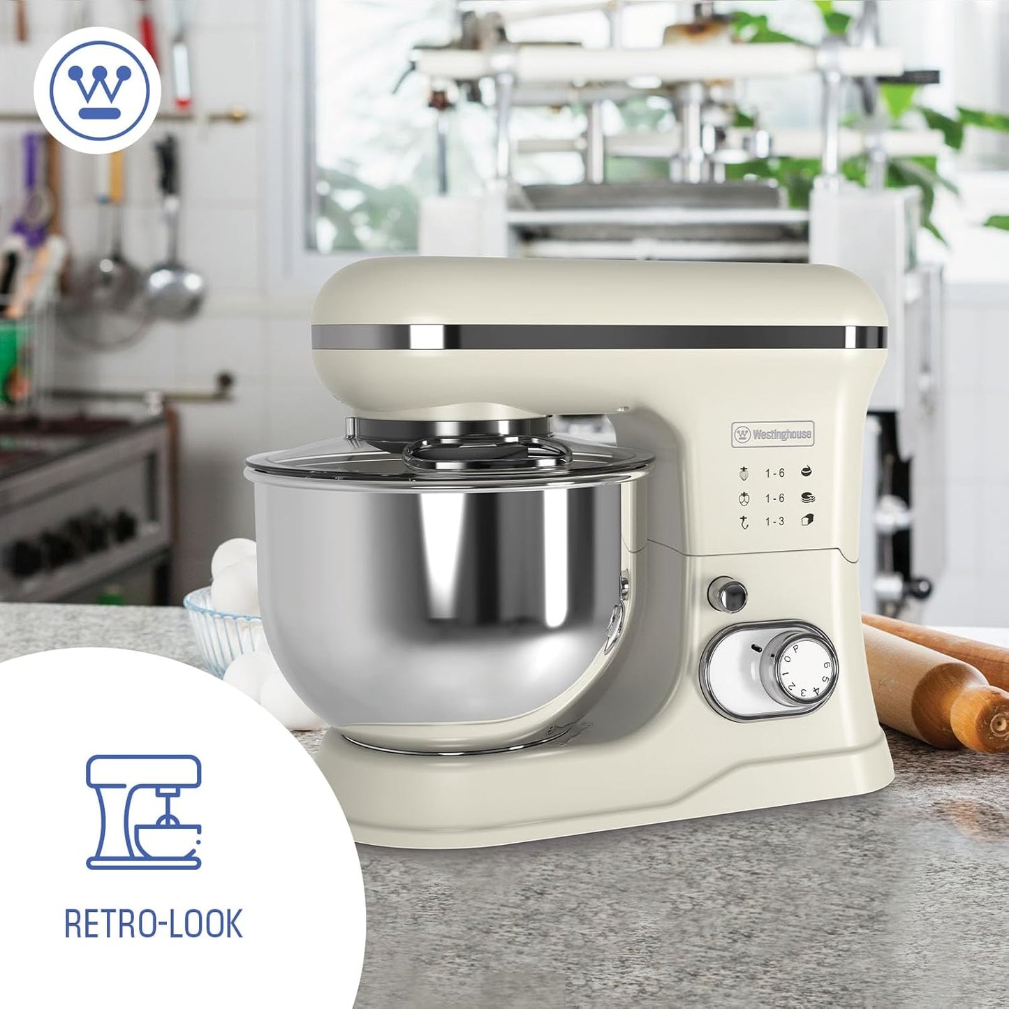 Retro Standmixer mit Rührschüssel, Beige