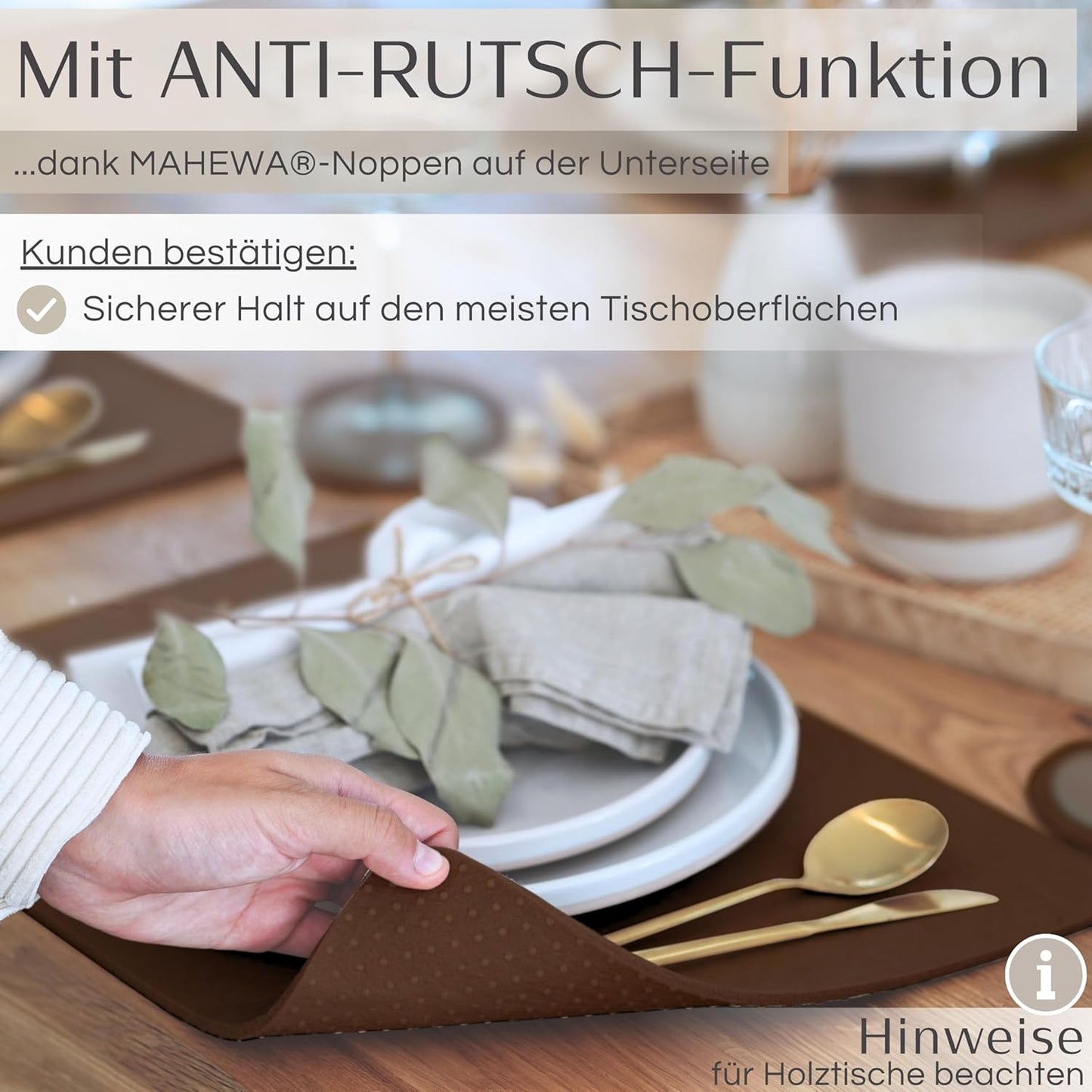 6er-Set Tischsets rutschfest & abwaschbar, Braun 6er Set