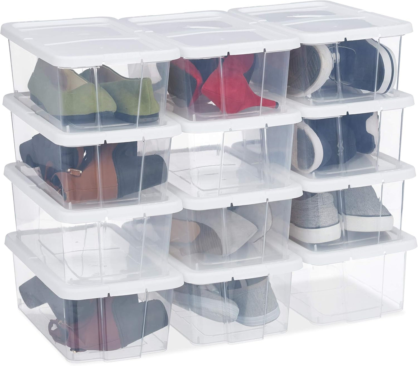 12er-Set Stapelbare Schuhboxen, 1 Weiß 12er Pack