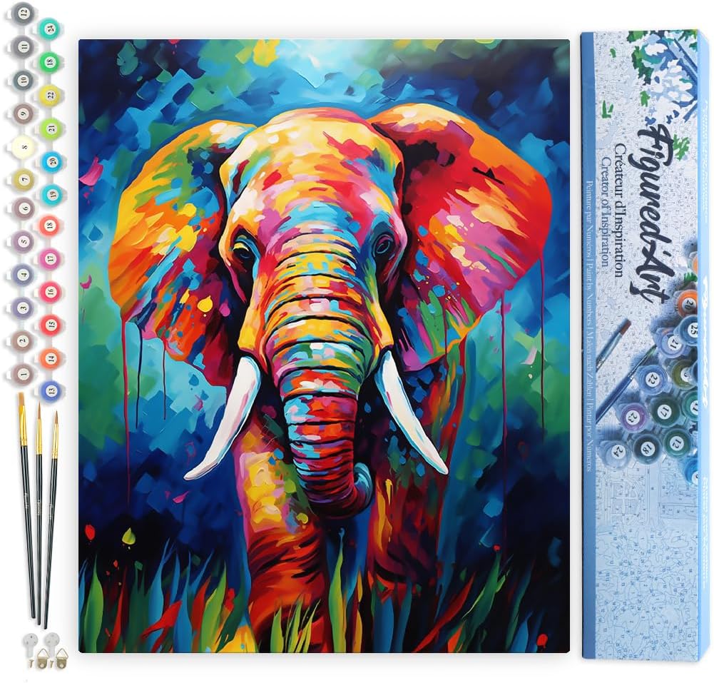 Malen nach Zahlen - Abstrakter Elefant, Elefant Farbenfroh Abstrakt 40x50cm (Ohne Rahmen)