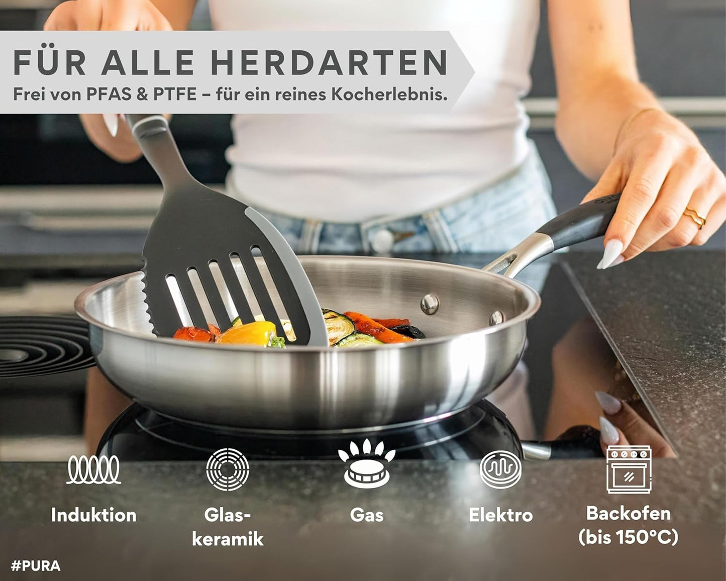 Edelstahlpfanne 24cm unbeschichtet für Induktion, Pfanne PURA Poêle 24 cm