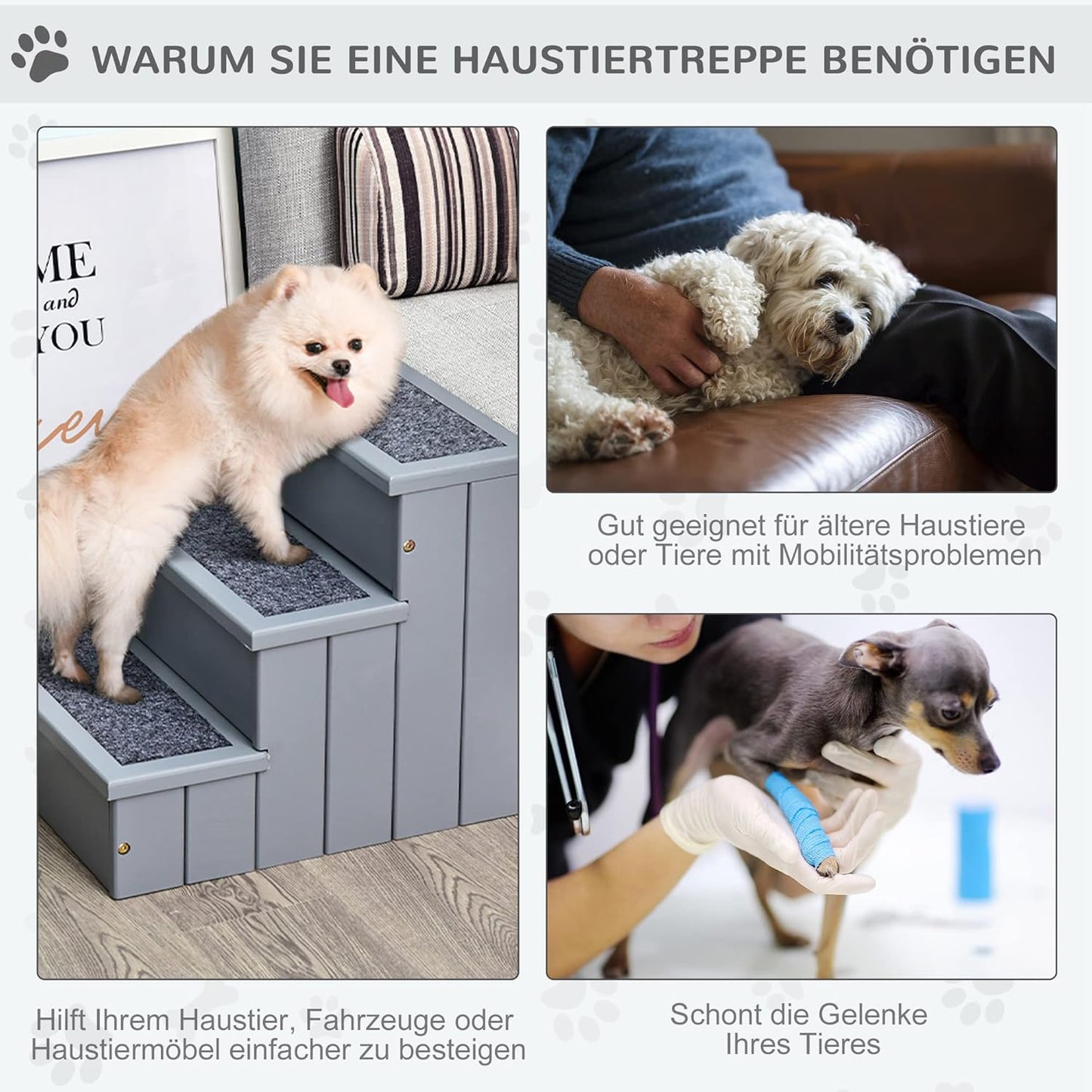 Haustiertreppe mit 3 Stufen, Grau