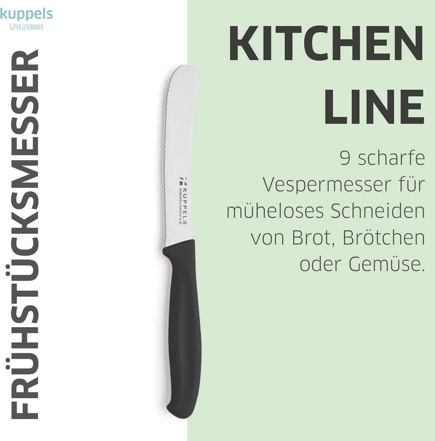 Frühstücksmesser Set mit Wellenschliff, Schwarz