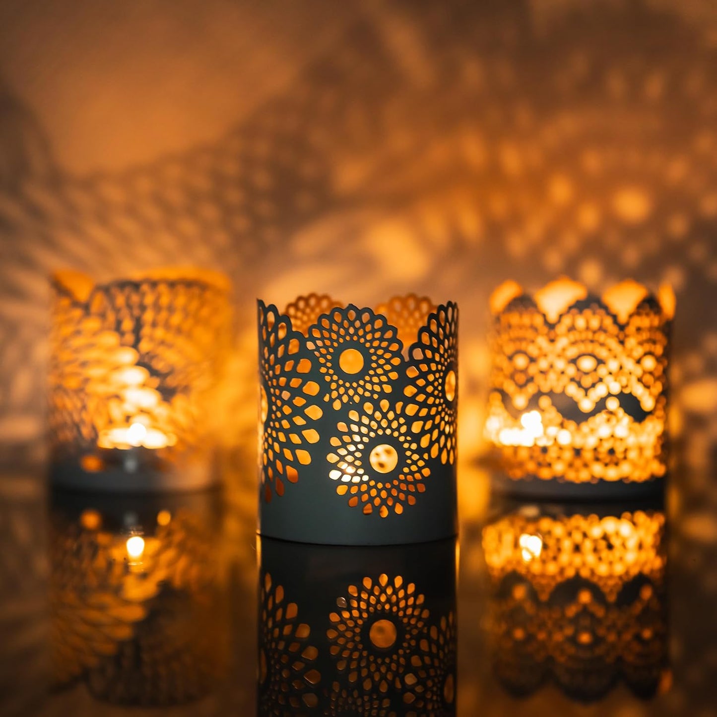 Teelichthalter-Set aus Metall (3er Set, orientalisch), 3er Set weiß