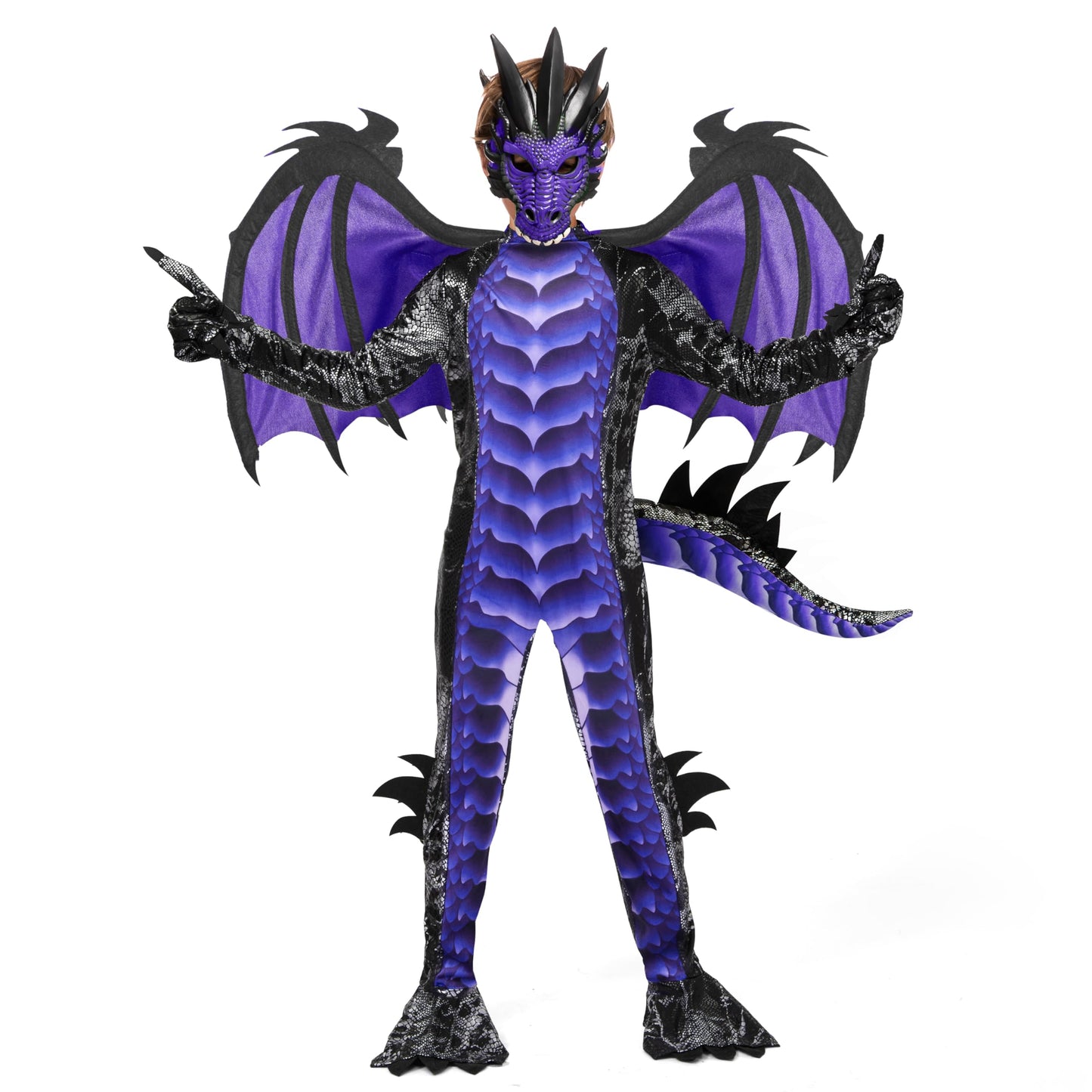 Drachenkostüm inkl. Flügel & Maske, Small (5-7 yrs) Violett
