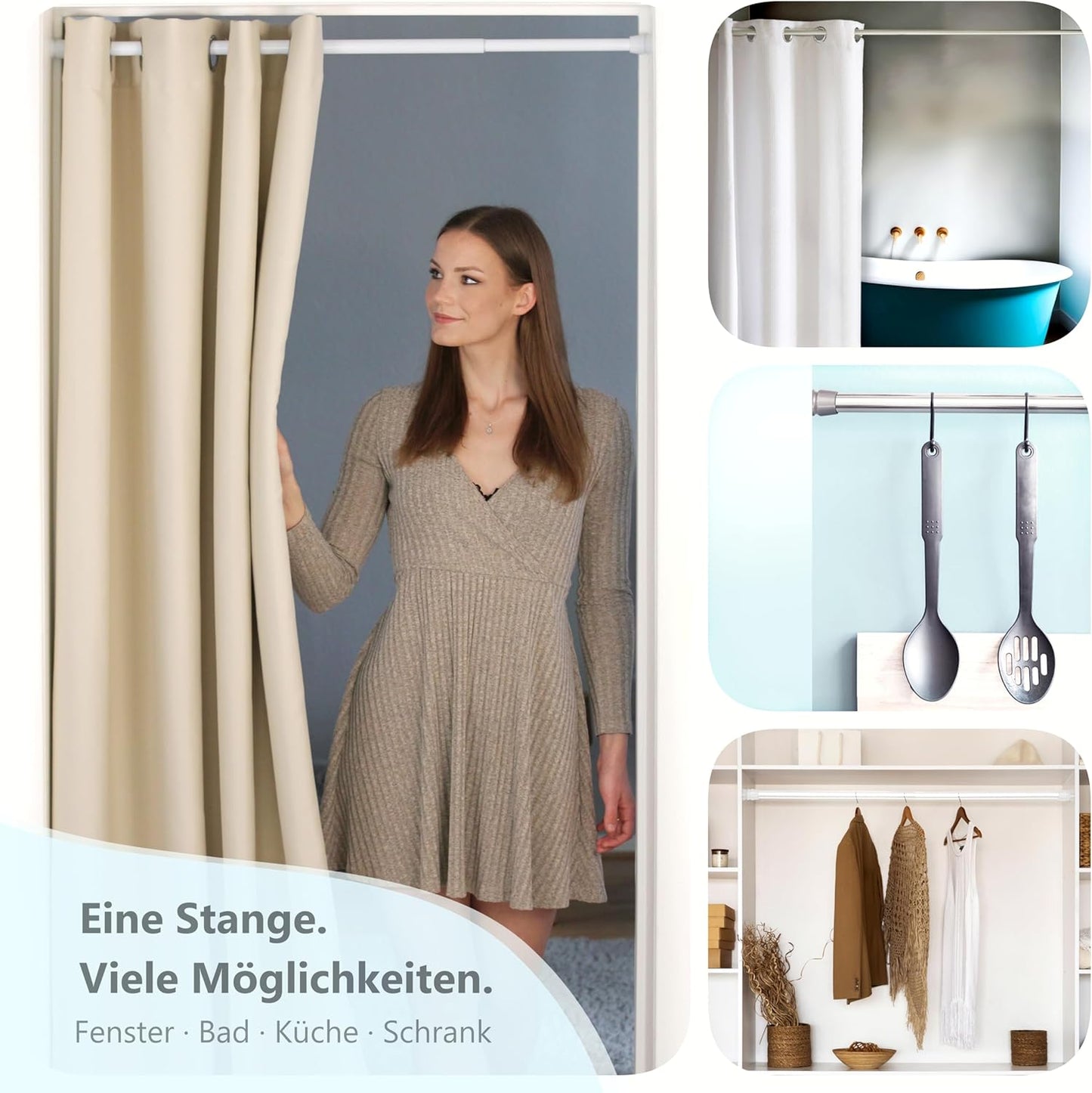 Ausziehbare Duschvorhangstange, Chrom 70-120 cm