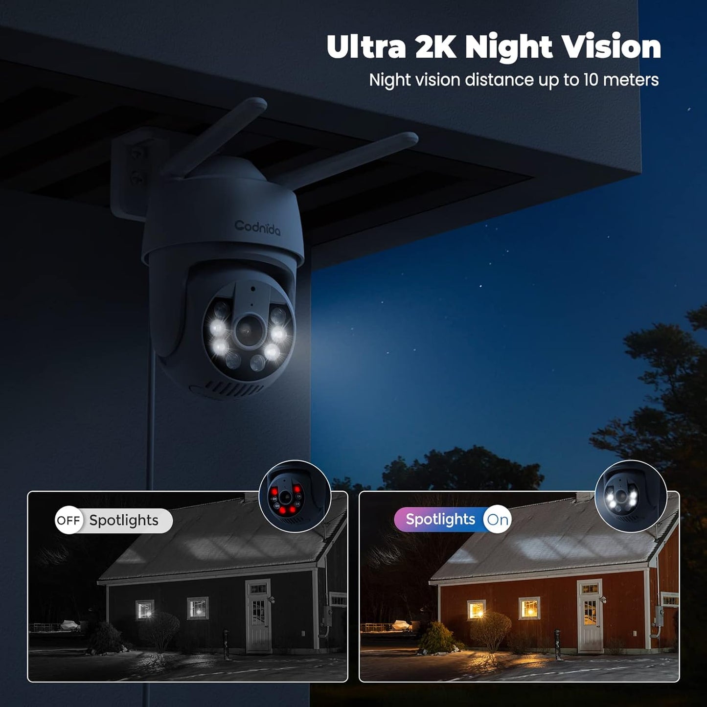 2K Aussenkamera mit 360°-Sicht & Alexa-Kompatibilität, 1 Stück