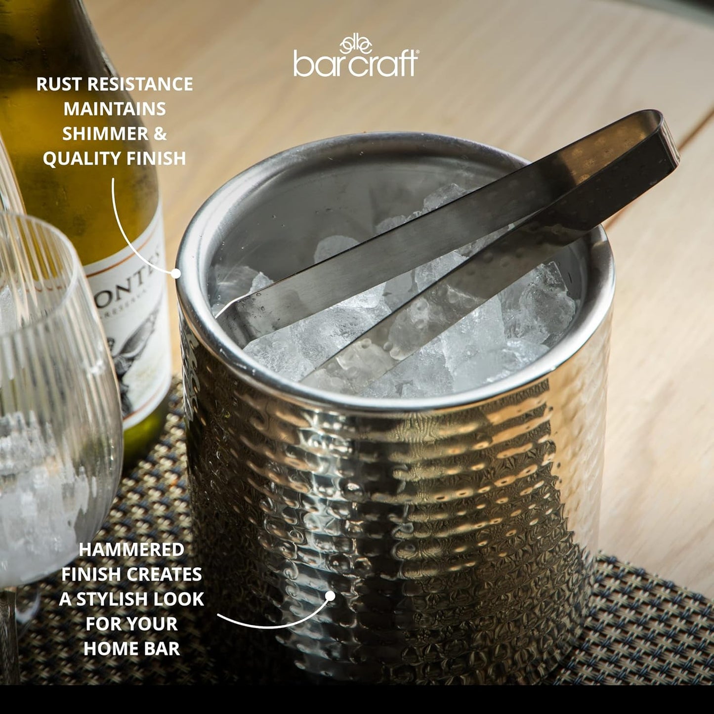 Eiskübel mit Deckel und Zange, Gehämmerte Oberfläche. Single
