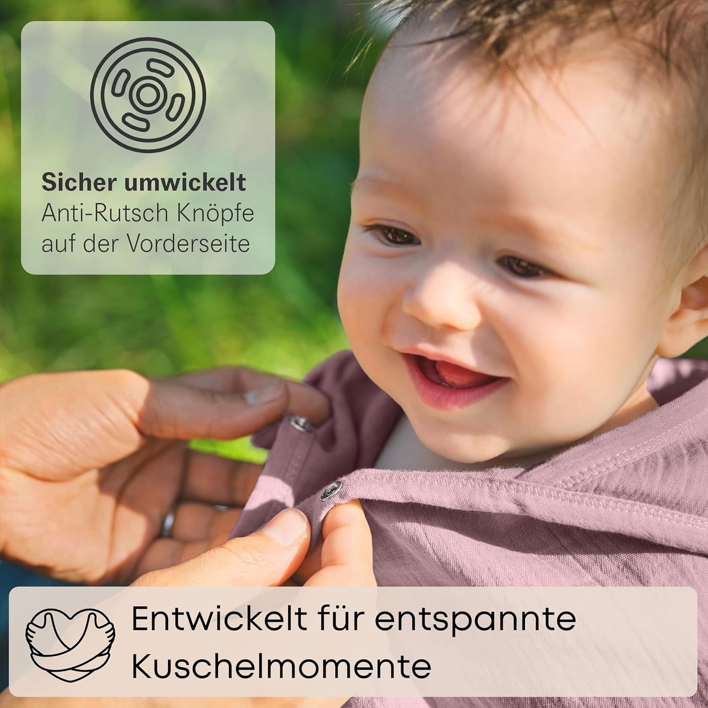 Baby Kapuzenhandtuch mit Anti-Rutsch-Knöpfen, 75x75 cm, Dusty Rose