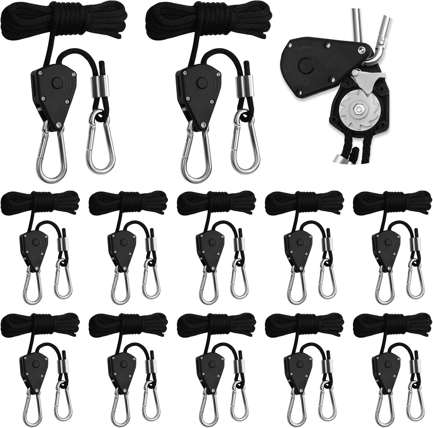 Seilratsche mit Haken Set, 12 Stück