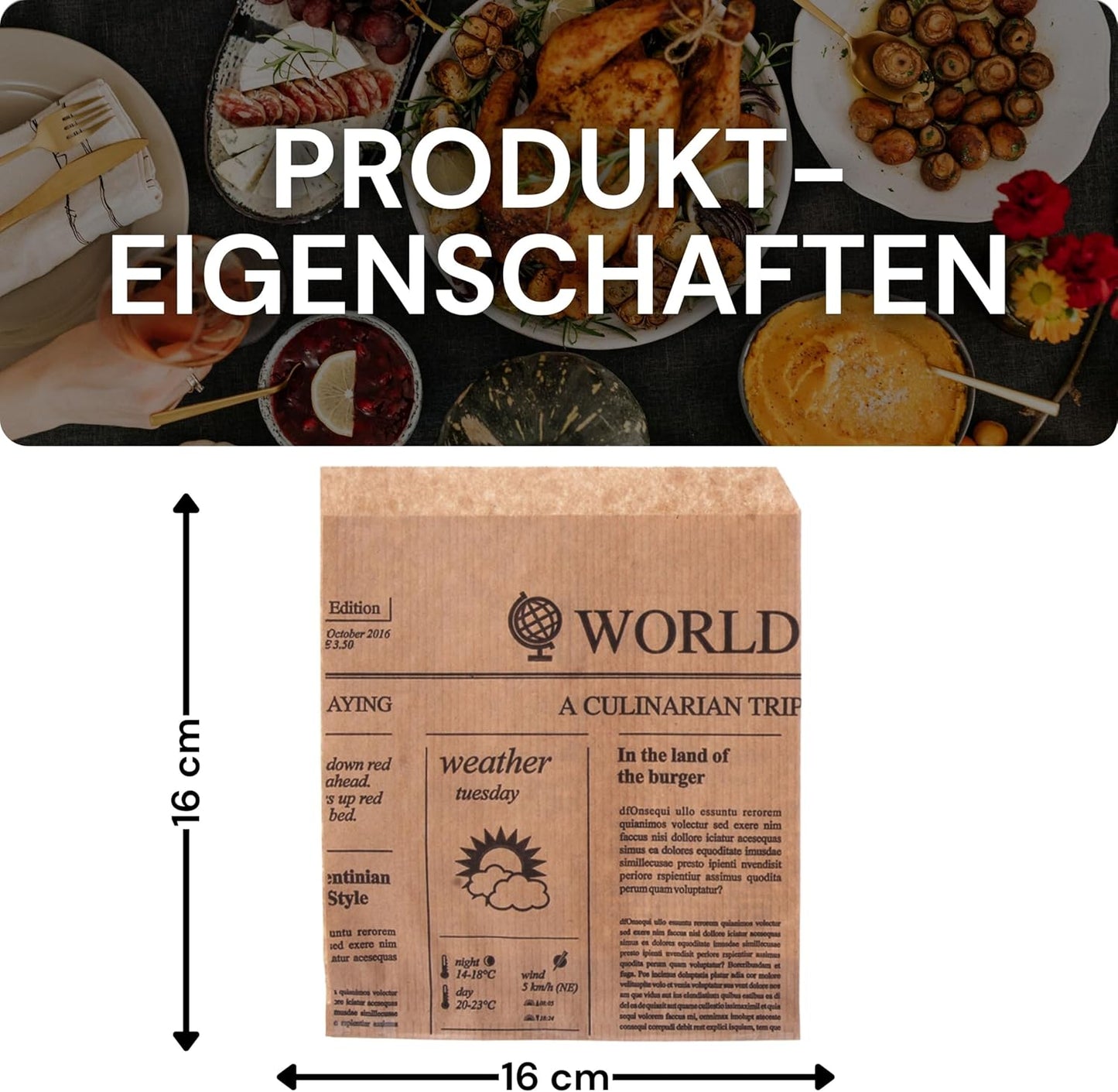Snack- & Hamburgertaschen Newspaper, 2-seitig offen, Braun 5000