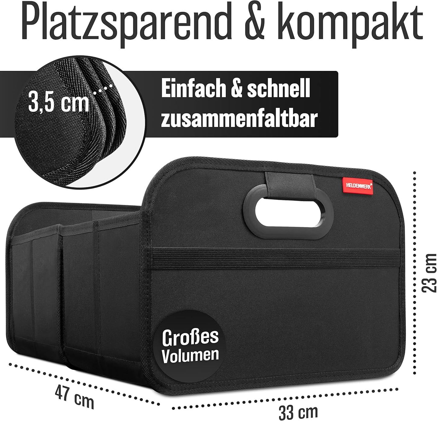 Faltbare Kofferraumtasche mit Anti-Rutsch-Klett, Schwarz
