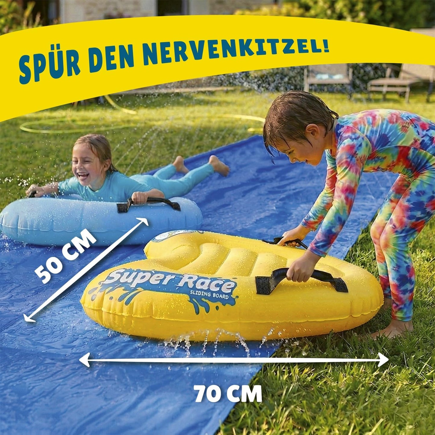 Doppelspur Wasserrutschmatte XXL mit Bodyboards, Doppel-Wasserrutsche x1 + Bodyboard