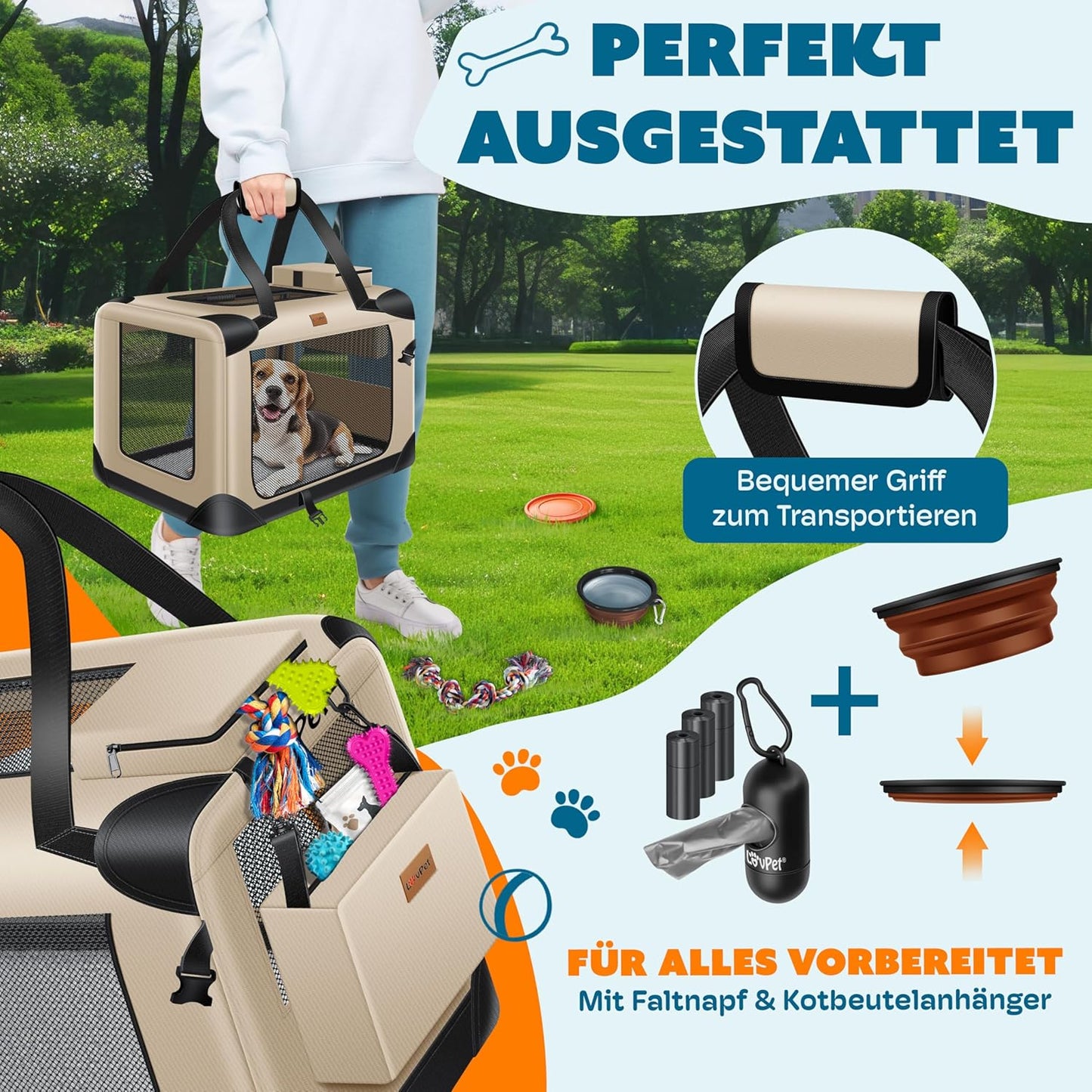Faltbare Transportbox für Hunde und Katzen, XXXL / Beige