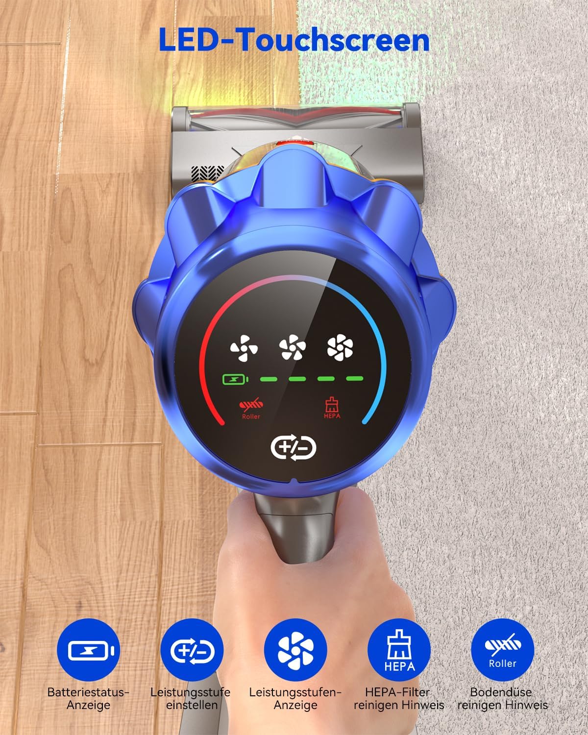 H9 Akkustaubsauger mit LED-Touchscreen, Blau