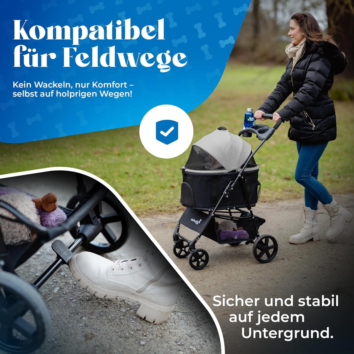 Klappbarer Hundebuggy bis 15 kg Traglast, Grau
