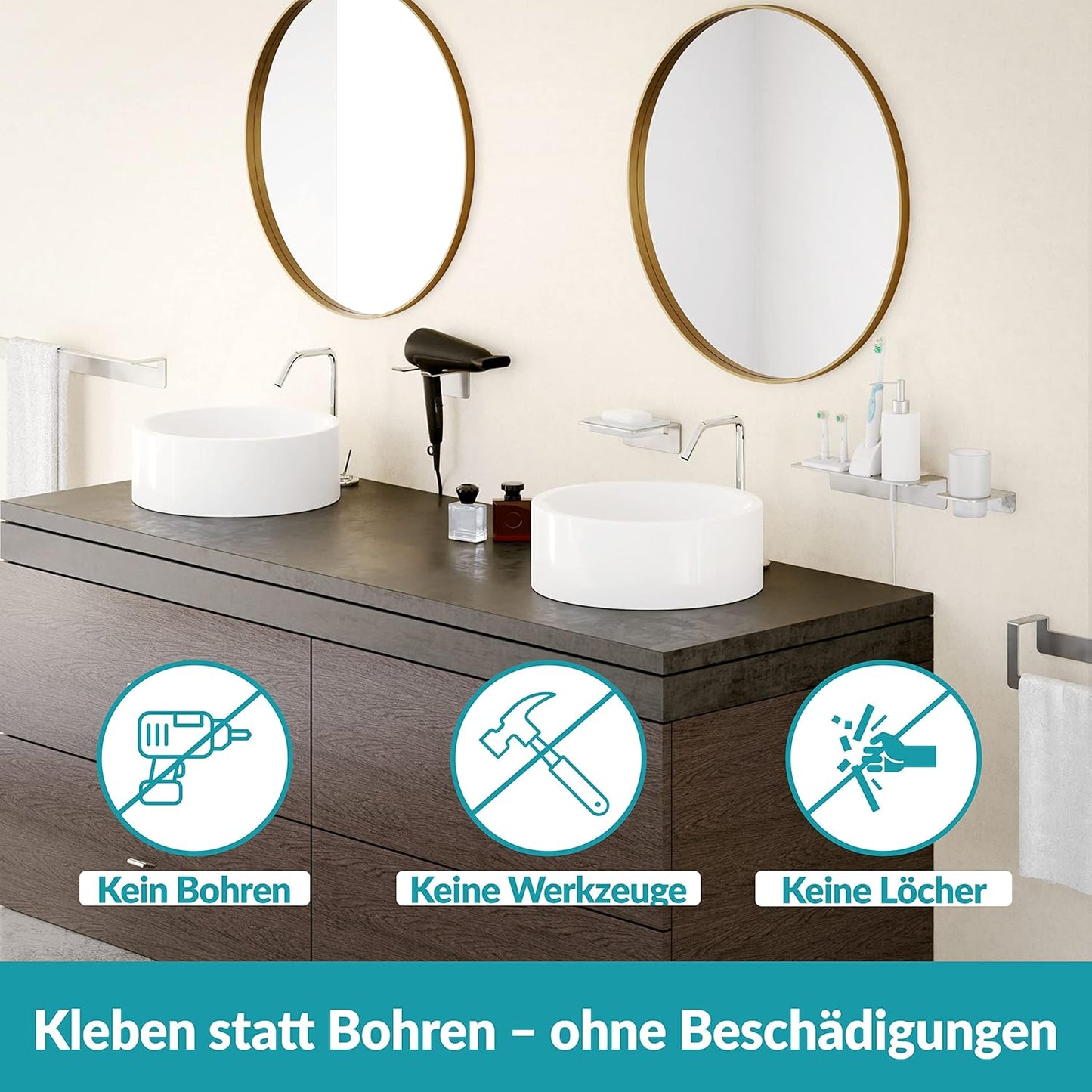 Selbstklebende Badablage, 24 cm Silber