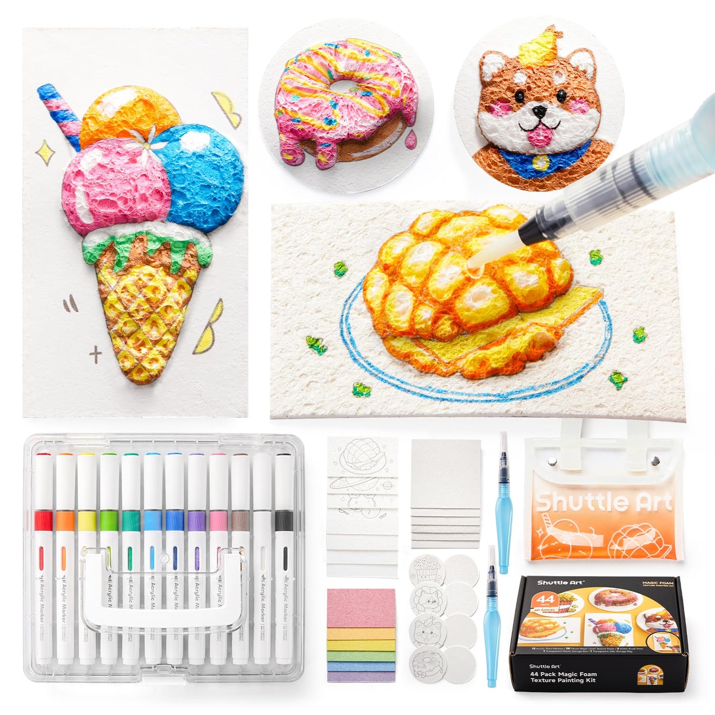 44-teiliges Magic Puffy Paint Set, 28 Malpapier + 12 Acrylmarker