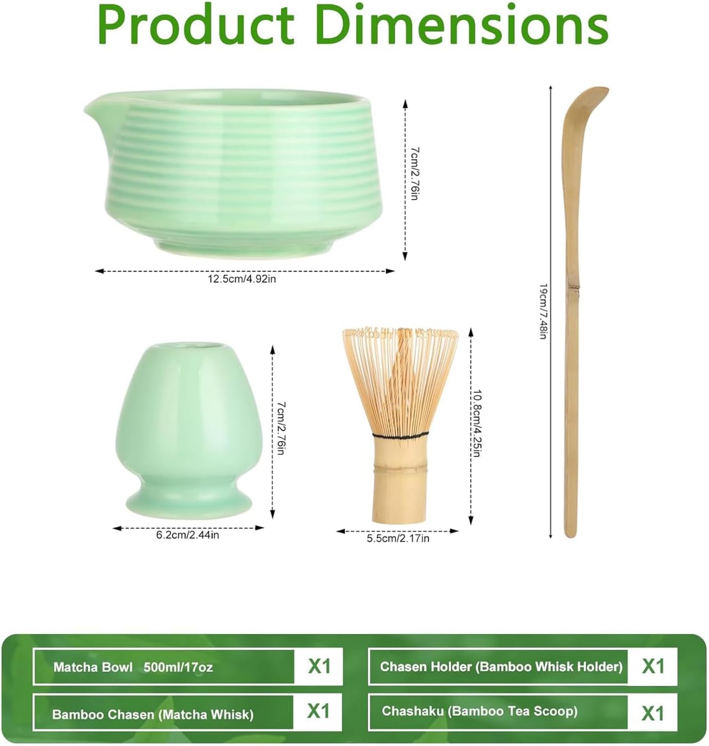 4-teiliges Matcha-Teezeremonie-Set, Mintgrün
