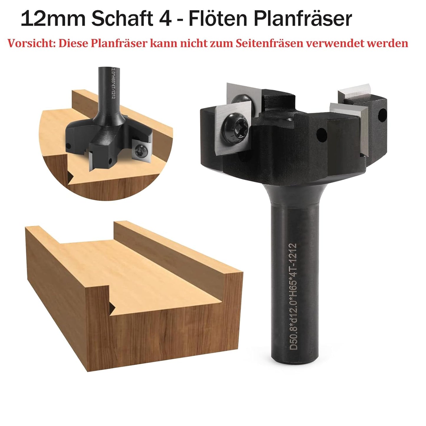 Planfräser mit 10 austauschbaren Hartmetallmessern, S=12,D=50.8 4 Flöten
