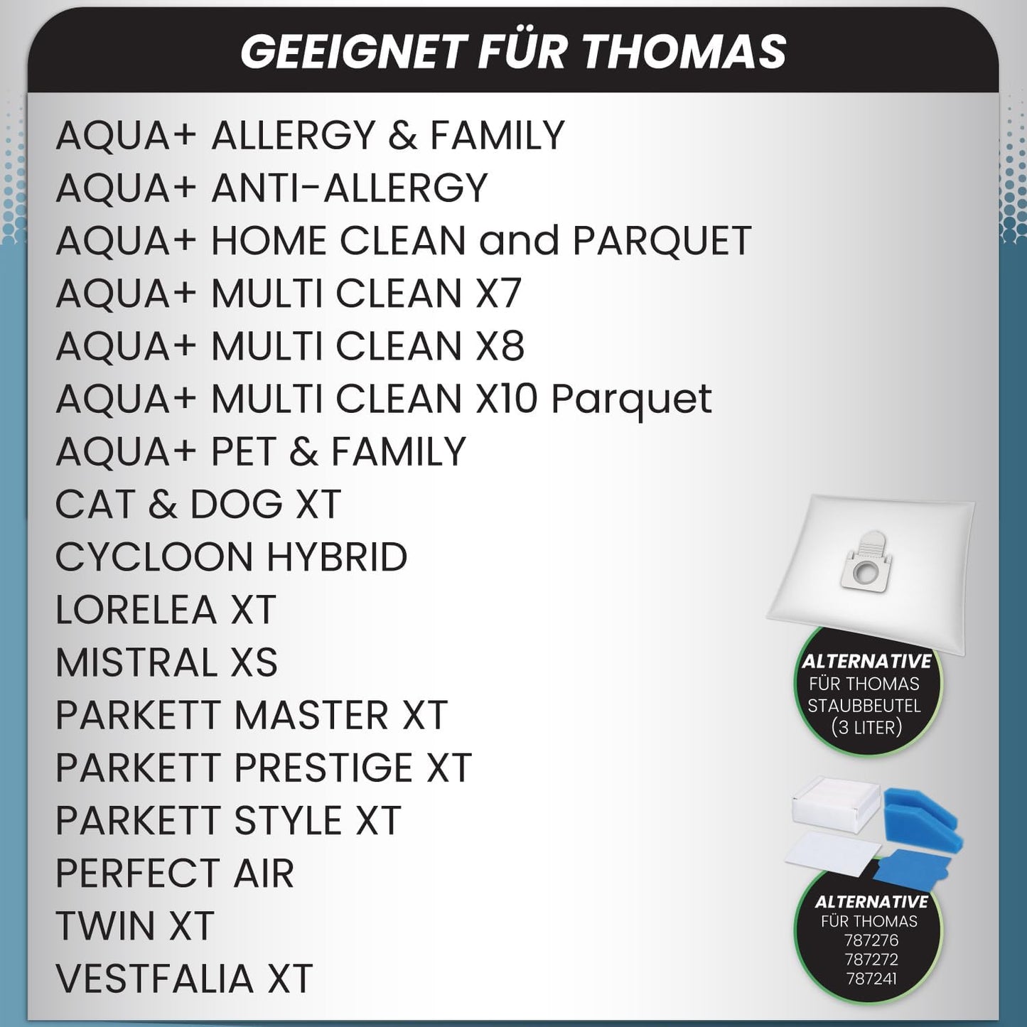 Staubsaugerbeutel für Thomas, 20 Beutel + Filterset 10-tlg.