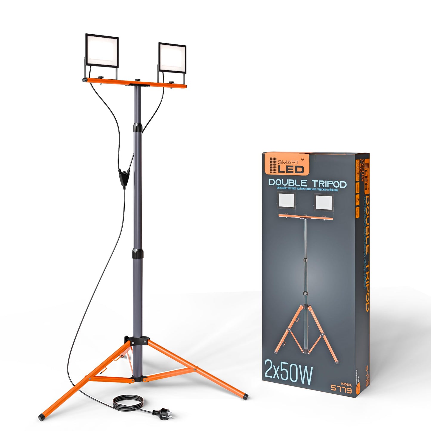 LED-Baustrahler mit Stativ, 2x 50W 11000lm