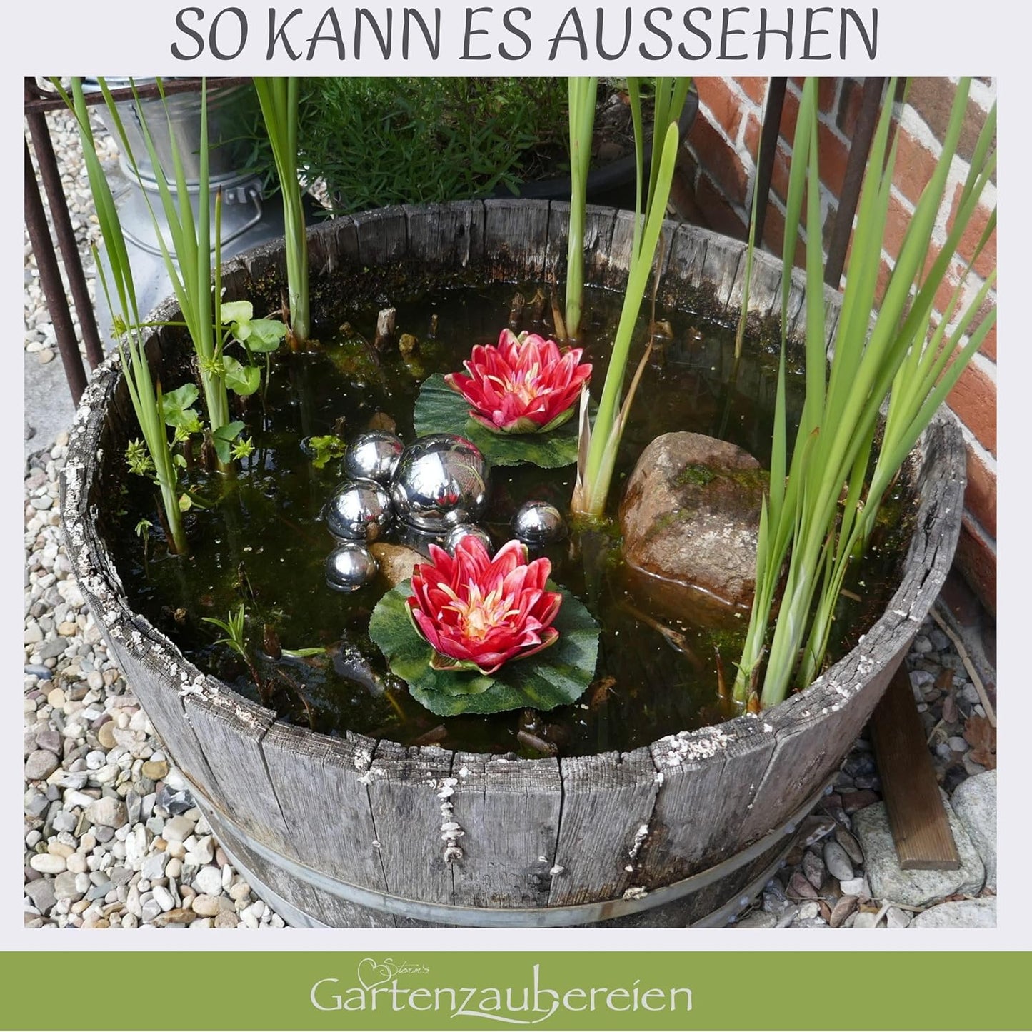 Miniteichset mit künstlichen Seerosen & Teichkugeln