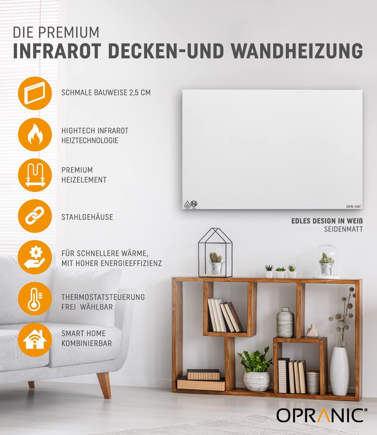 Infrarotheizung für Deckenmontage, Weiß 300 Watt