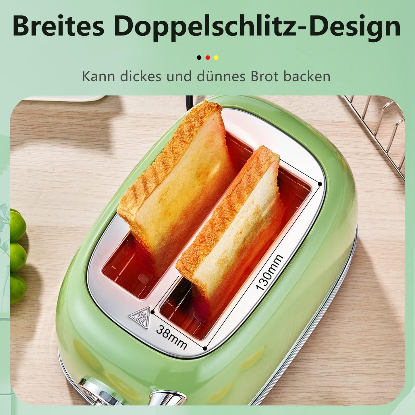 Toaster mit Brötchenaufsatz und Timer-Anzeige, Grün