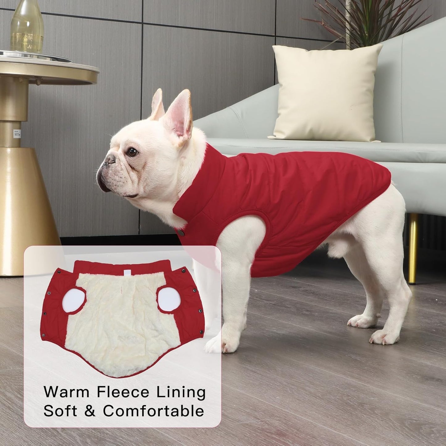 Mit Fleece gefütterte Hundejacke für kaltes Wetter, M Rot