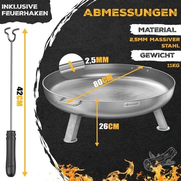 Feuerschale mit Feuerhaken und Wasserablauf, Ø 80 cm edelstahl