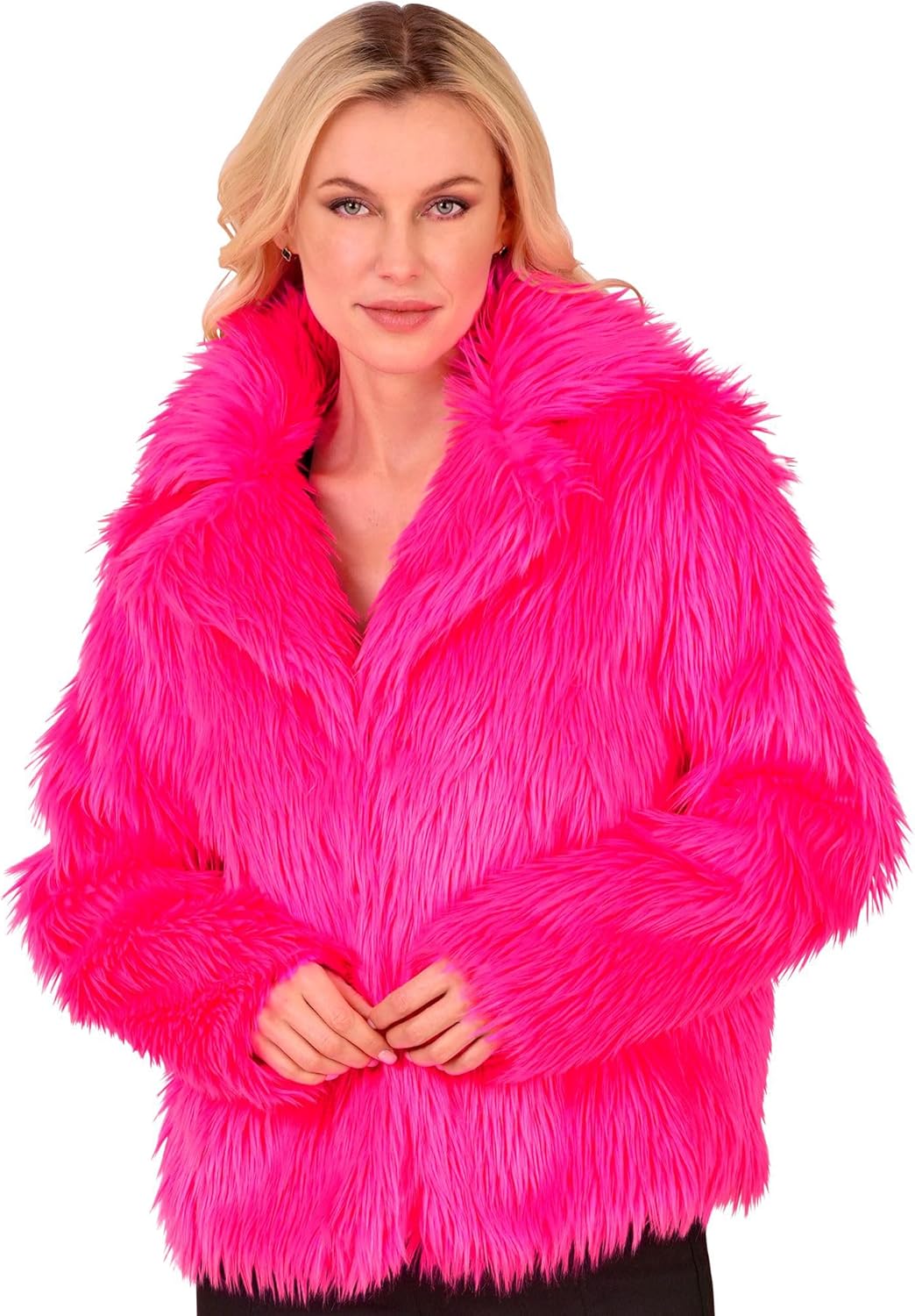 Neon Pinke Damen Plüschjacke, Neon-pink L-XL