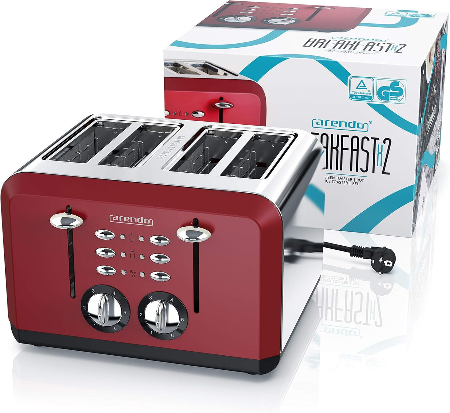 Automatik Toaster für 4 Scheiben mit Auftaufunktion, E: Rot