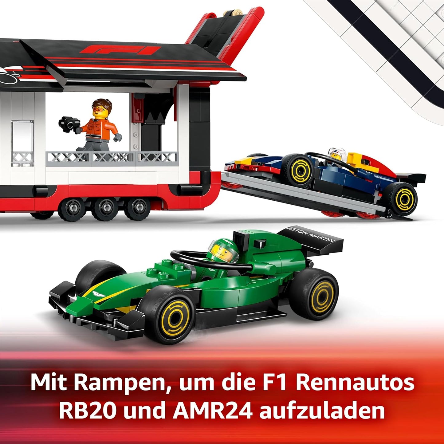 F1 Transporter mit RB20 & AMR24 F1 Rennautos