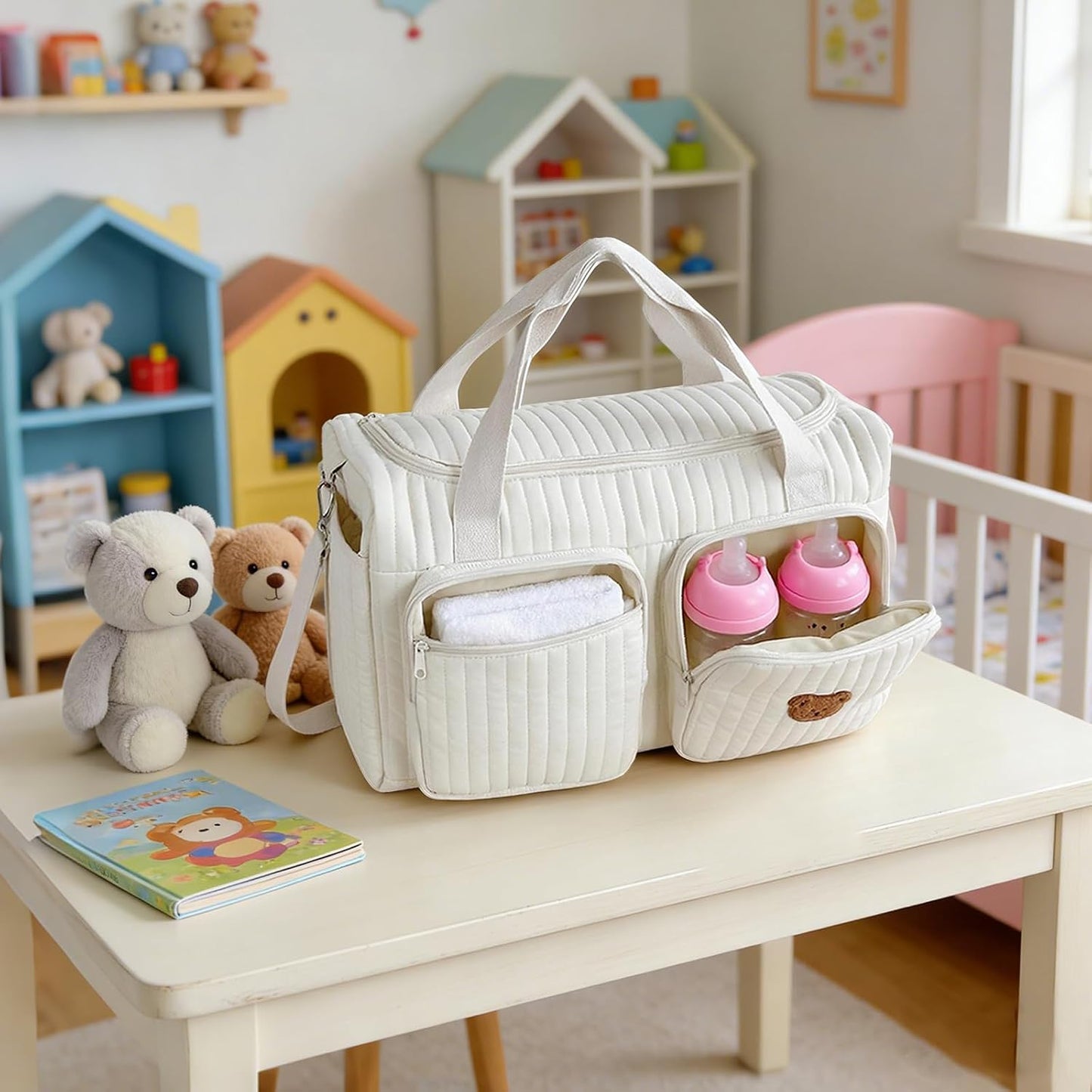 Gesteppte Wickeltasche für Babypflege und Reisen, Single Bear