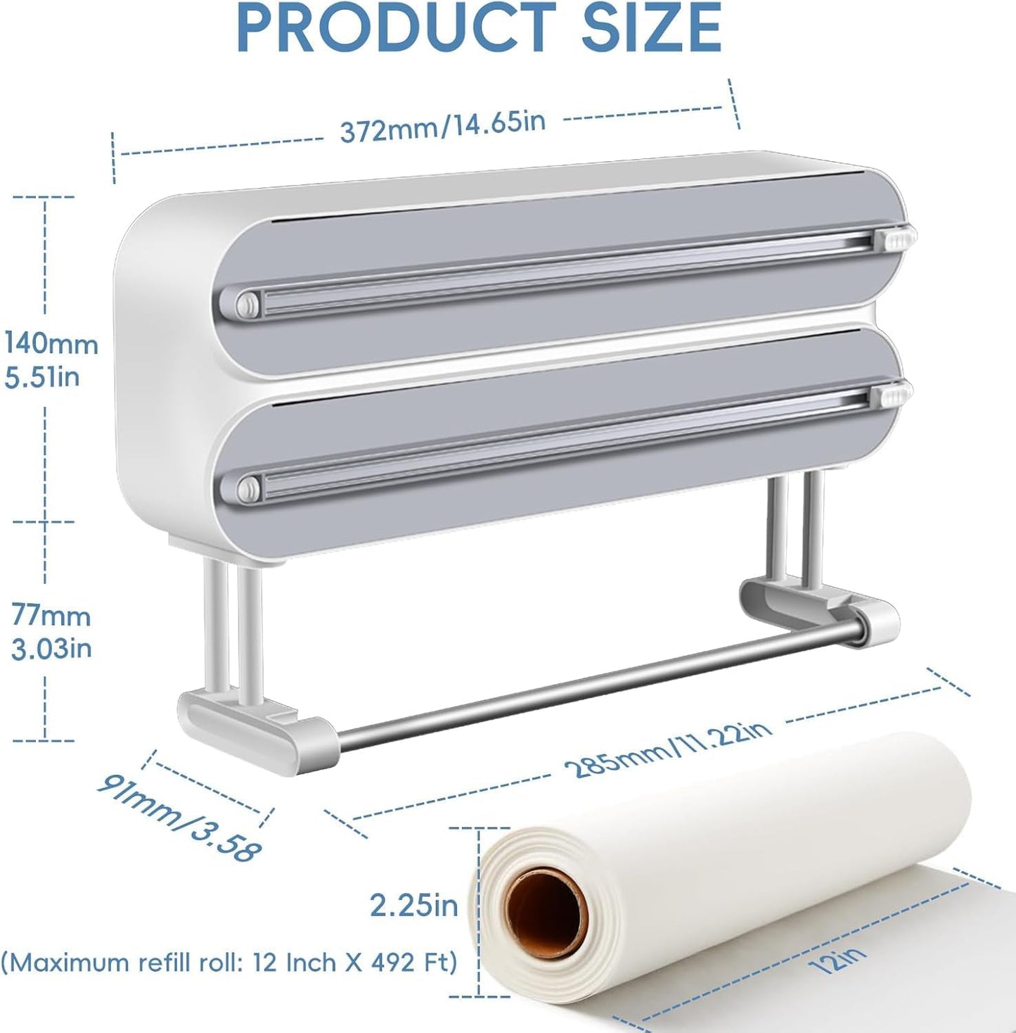 3-in-1 Küchenrollenhalter & Folienschneider magnetisch, Grau