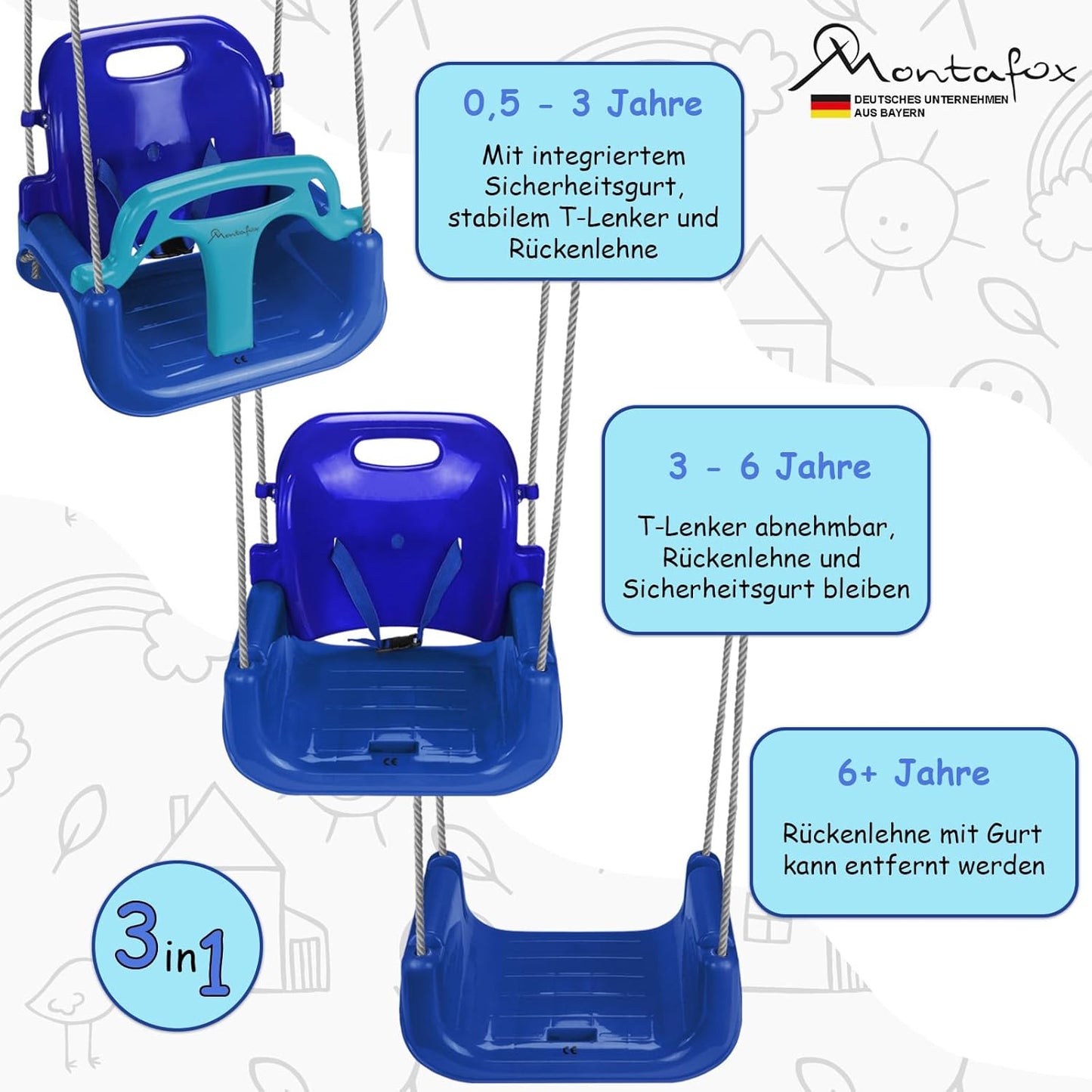 3-in-1 Kinderschaukel mit Anschnallgurt, Blau