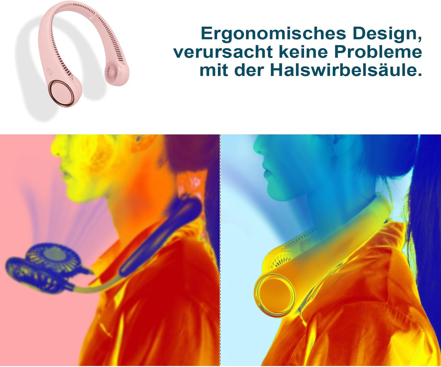 Halsventilator, blattlos, USB-betrieben, Pink