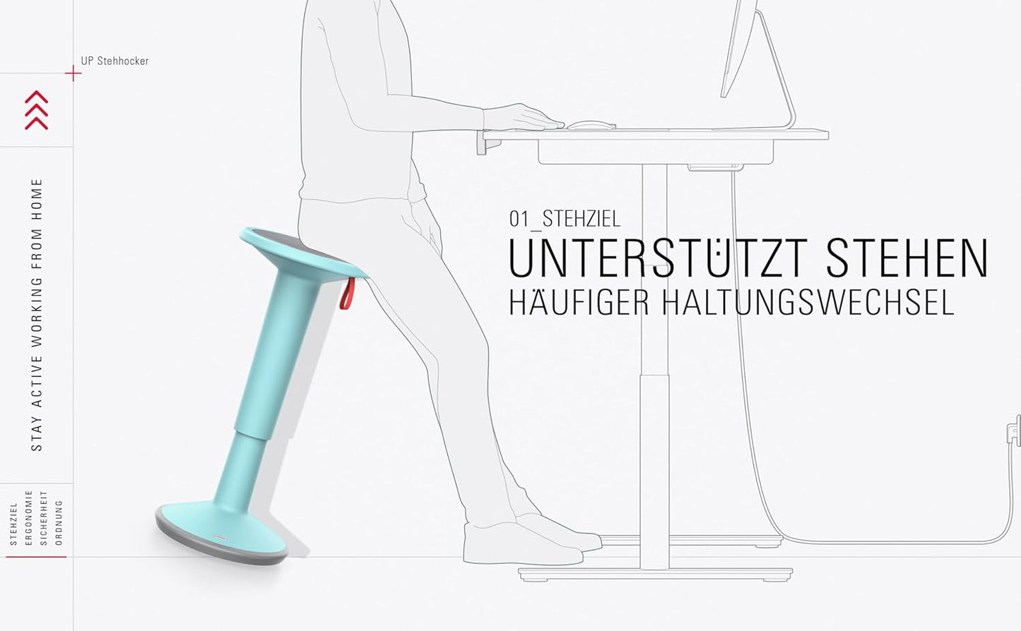 Ergonomischer UPis1 Stehhocker, höhenverstellbar mit Kippschutz, UP Stehhocker Pastelltürkis