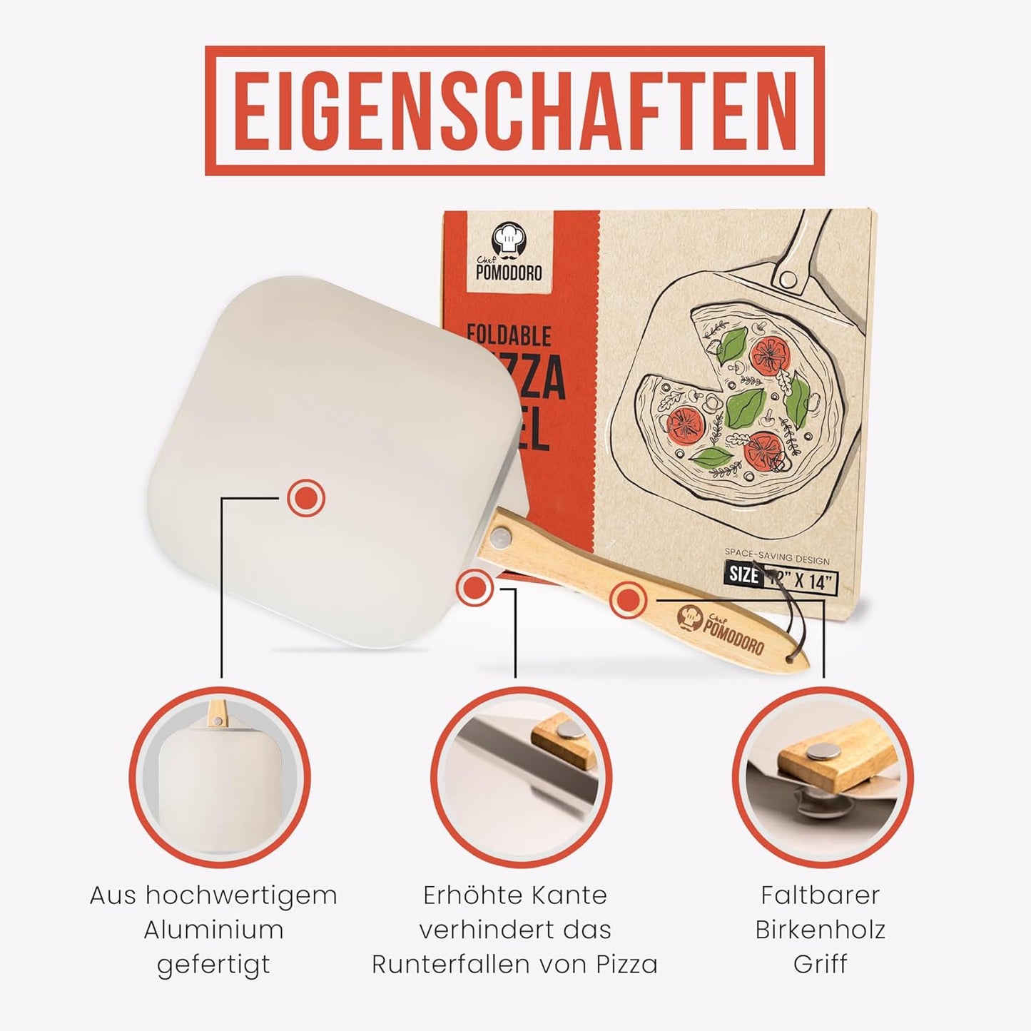 Pizzaschieber mit klappbarem Griff, 30,5 x 35,6 cm (Nur Schieber)