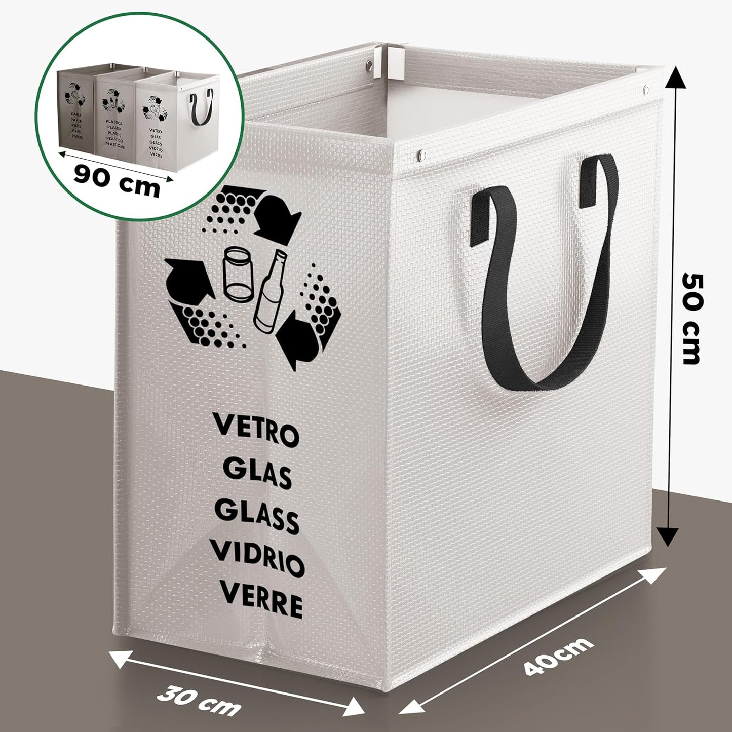 Mülltrennsystem mit 3 Fächern, XL Maxi Grey Edition