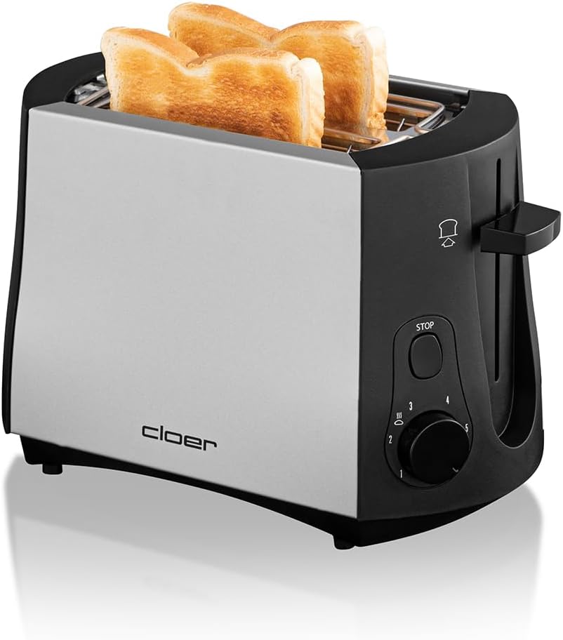 Toaster mit Brötchenaufsatz und Krümelschublade, Mattiertes Metallgehäuse / 2 Scheiben