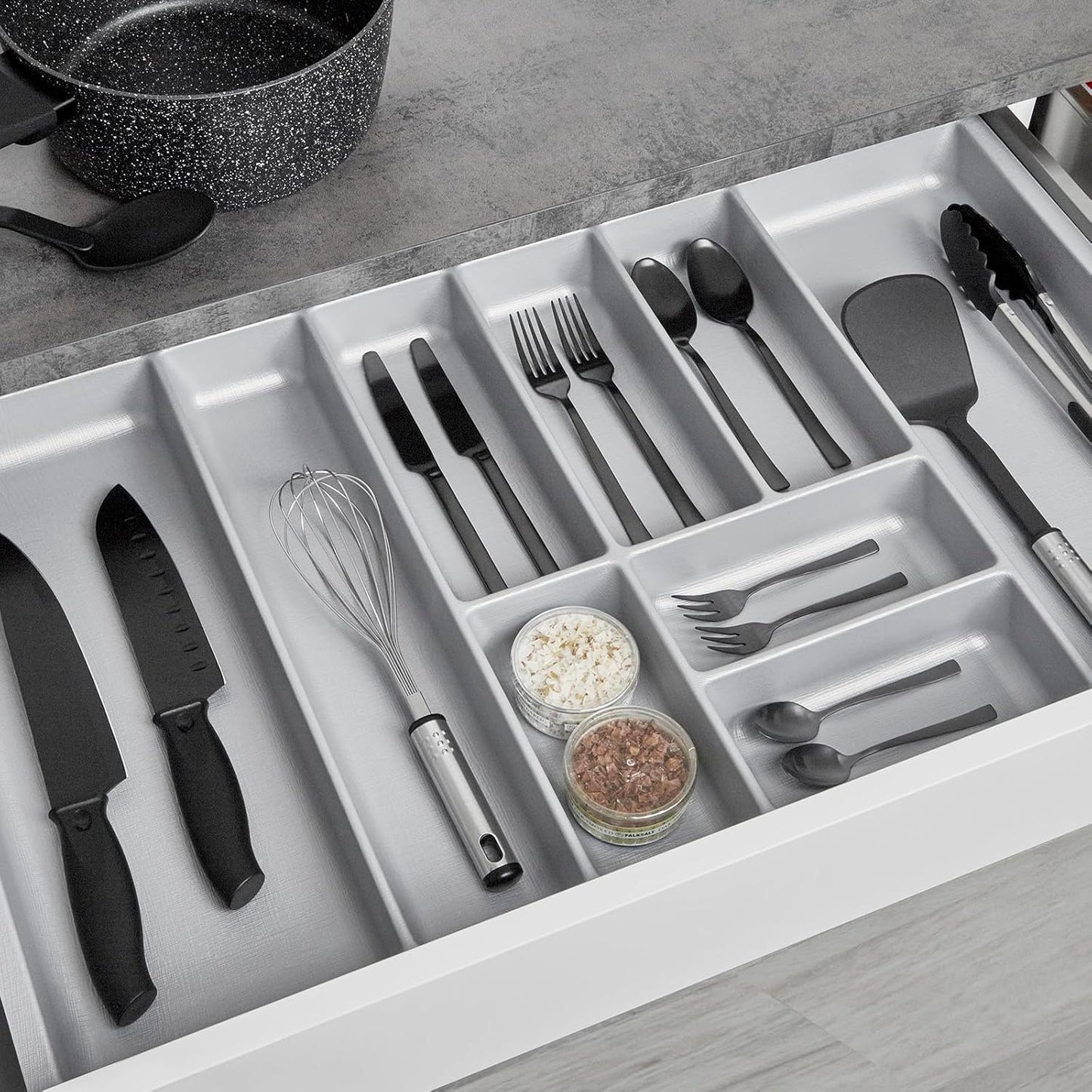 SO-BOX II Serie Besteckkasten für 90er Korpus, Besteckkasten Breite: 809 mm (für 90er Korpus) Silbergrau